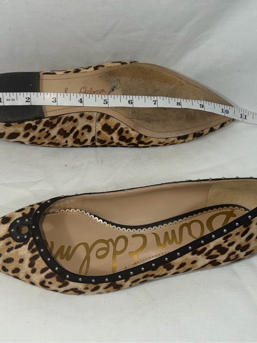 Sam Edelman Rini Leopard Print Calf Hair Pointed Toe Studded Ballet Flats 8M - Picture 8 of 11